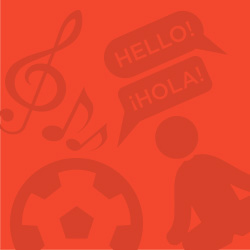 music symbol, soccer ball and yoga pose